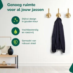 XIVADA Kapstokhaak Zena - Inclusief Schroefset - Goud - Set Van 3 -Leenbakker Winkel 065e0a3172154d259bb396b10b6d0a34