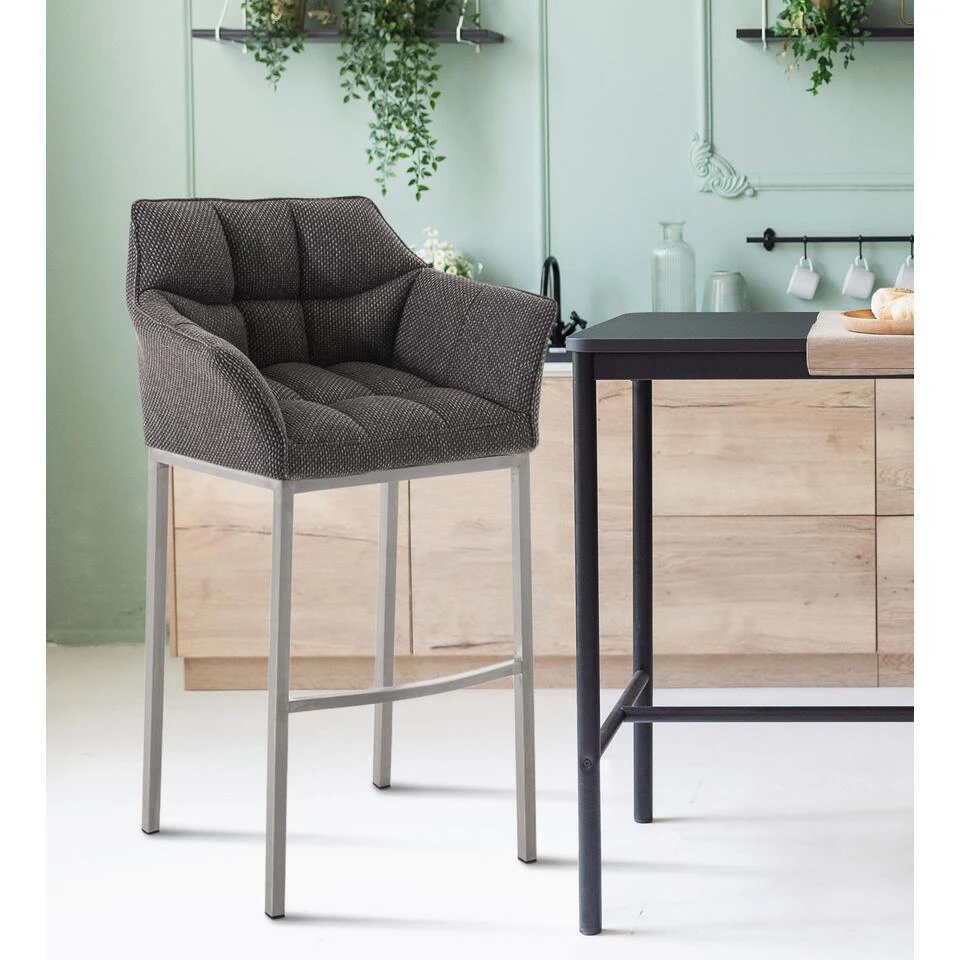 CLP Barkruk Damaso Roestvrij Staal Frame - Stof - Titanium Grijs 3 CLP Barkruk Damaso Roestvrij Staal Frame - Stof - Titanium Grijs - Afbeelding 3