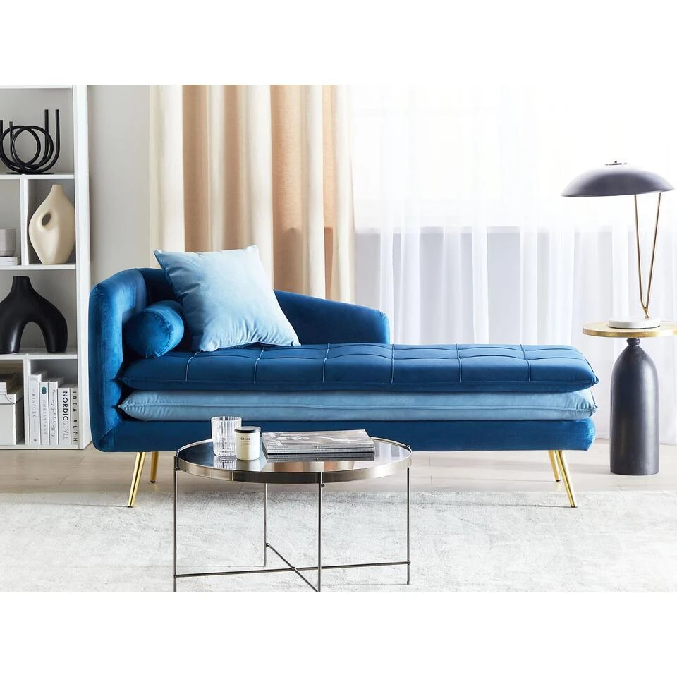 GONESSE - Chaise Longue - Blauw - Fluweel 2 GONESSE - Chaise Longue - Blauw - Fluweel - Afbeelding 2