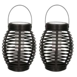 Merkloos Lantaarn - 2 Stuks - Solar - Tuinverlichting - Zwart - 19 Cm