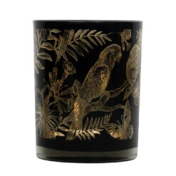 Mars & More Waxinelichthouder - Zwart - Glas - Papegaai Print - 12 Cm