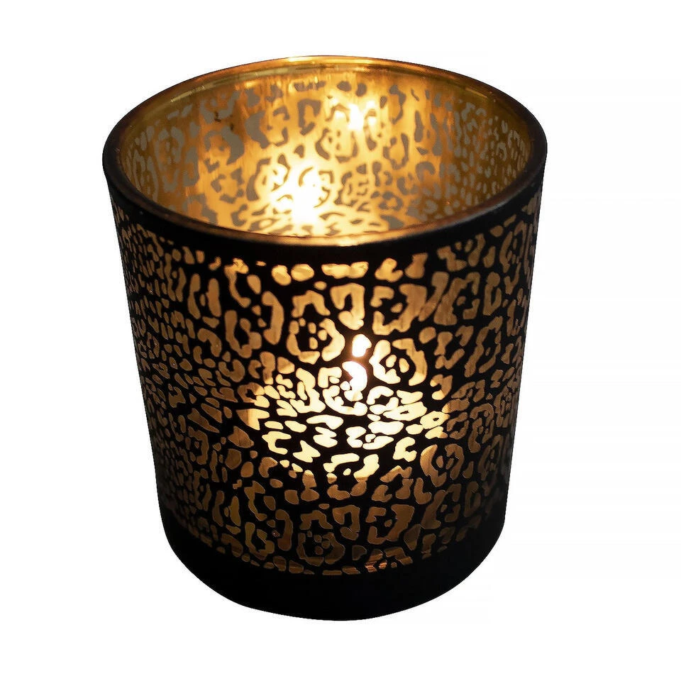 Mars & More Waxinelichthouder - Zwart - Glas - Jaguar Print - 8 Cm 1 Mars & More Waxinelichthouder - Zwart - Glas - Jaguar Print - 8 Cm