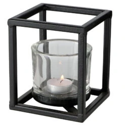 Deco By Boltze Waxinelichthouder - Zwart - Metaal En Glas - 14 Cm