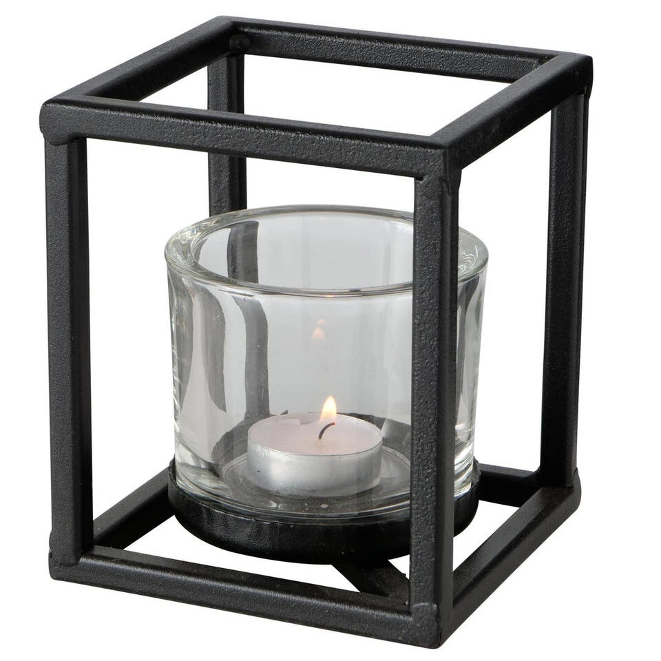 Deco By Boltze Waxinelichthouder - Zwart - Metaal En Glas - 14 Cm 1 Deco By Boltze Waxinelichthouder - Zwart - Metaal En Glas - 14 Cm