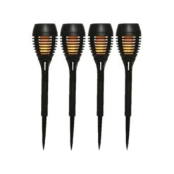 Halloween - Lumineo Tuinfakkels - 4 Stuks - Solar - Zwart - Vlameffect - 27 Cm