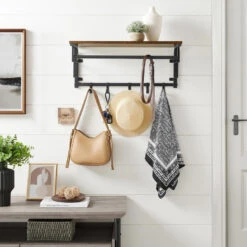 O'DADDY® Wandkapstok – Kapstok Met 5 Haken - 66x30x27cm - Bruin -Leenbakker Winkel 1000012494 0102