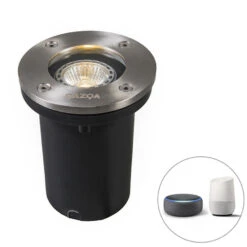 QAZQA Smart Grondspot RVS Incl. WiFi GU10 IP65 - Basic Round