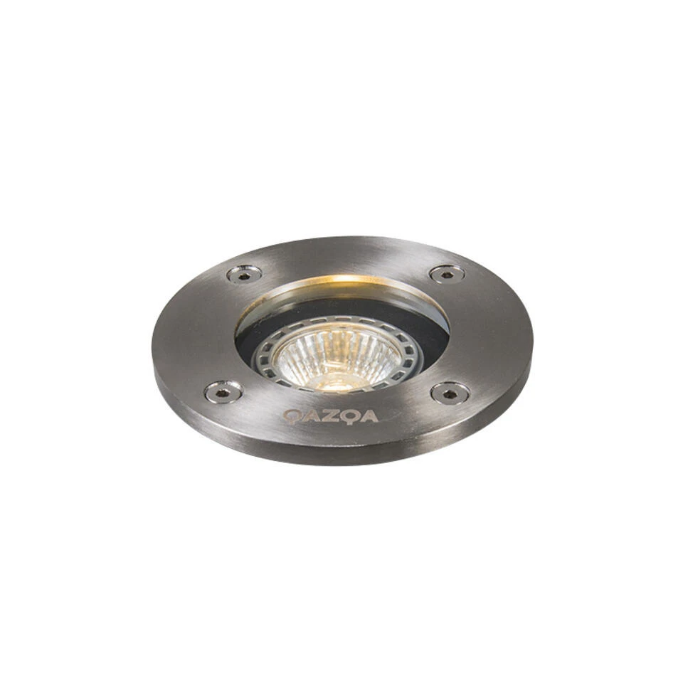 QAZQA Moderne Grondspot Staal RVS - Basic Round 1 QAZQA Moderne Grondspot Staal RVS - Basic Round