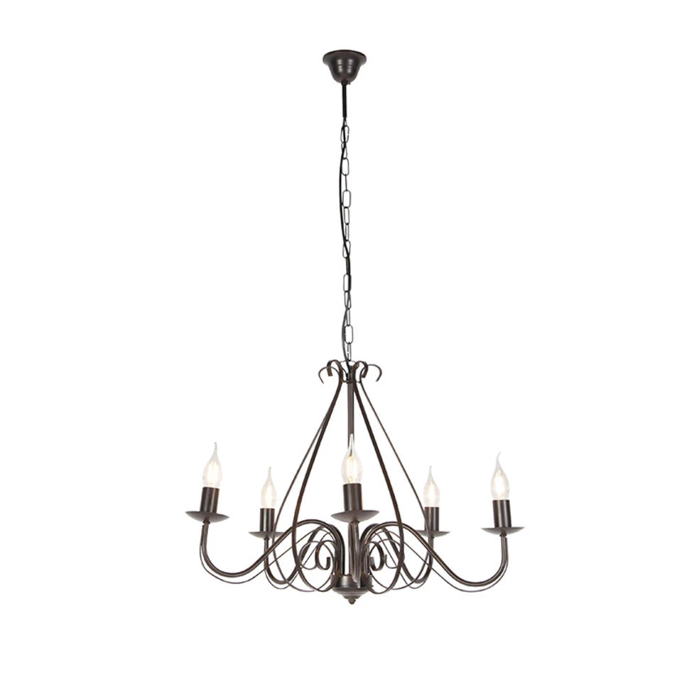 QAZQA Klassieke Kroonluchter Roestbruin 5-lichts - Giuseppe 5 2 QAZQA Klassieke Kroonluchter Roestbruin 5-lichts - Giuseppe 5 - Afbeelding 2