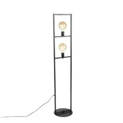 QAZQA IndustriÃ«le Vloerlamp 2-lichts Zwart - Simple Cage