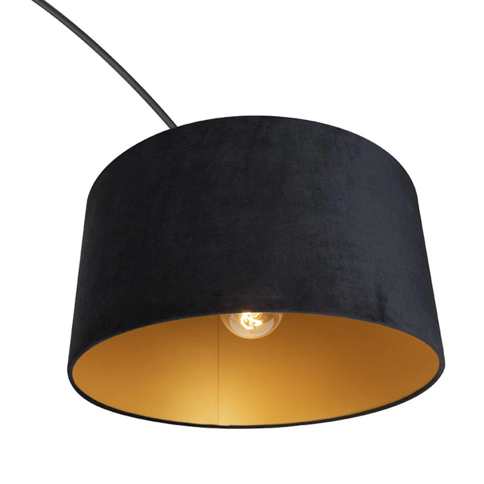 QAZQA Booglamp Zwart Velours Kap Zwart Met Goud 50 Cm - XXL 4 QAZQA Booglamp Zwart Velours Kap Zwart Met Goud 50 Cm - XXL - Afbeelding 4