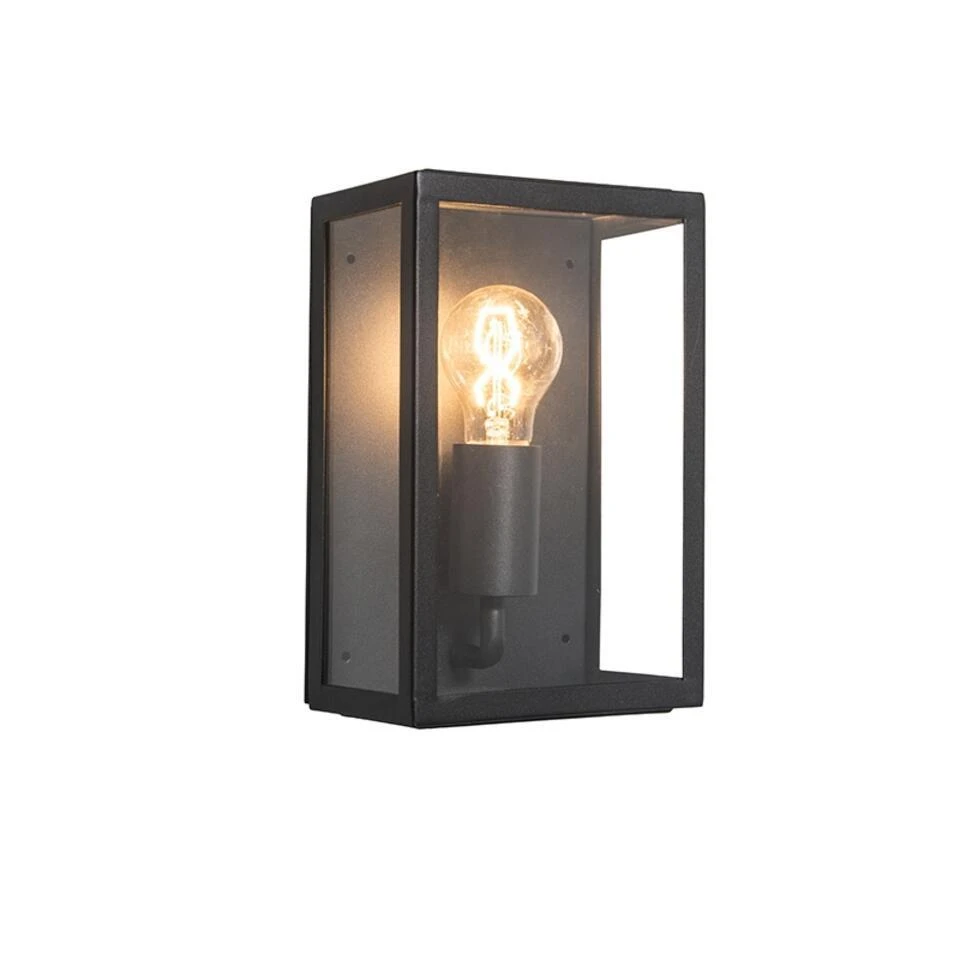QAZQA Industriële Buitenwandlamp Zwart Met Glas IP44 - Rotterdam 2 1 QAZQA Industriële Buitenwandlamp Zwart Met Glas IP44 - Rotterdam 2
