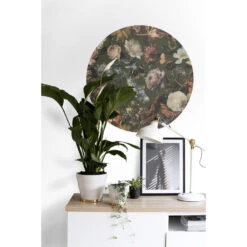 ESTAhome Zelfklevende Behangcirkel - Bloemen - Vergrijsd Olijfgroen - Ø 70 Cm -Leenbakker Winkel 1000018021 0102