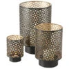 Deco By Boltze Windlichten - 3 Stuks - Goud En Zwart - Metaal