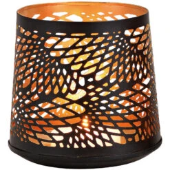 Merkloos Bellatio Design Theelichthouder - Zwart Met Goud - Metaal - 13 Cm