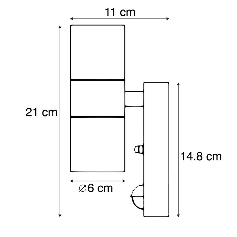 QAZQA Buitenwandlamp Staal IP44 Met Bewegingssensor - Duo 4 QAZQA Buitenwandlamp Staal IP44 Met Bewegingssensor - Duo - Afbeelding 4