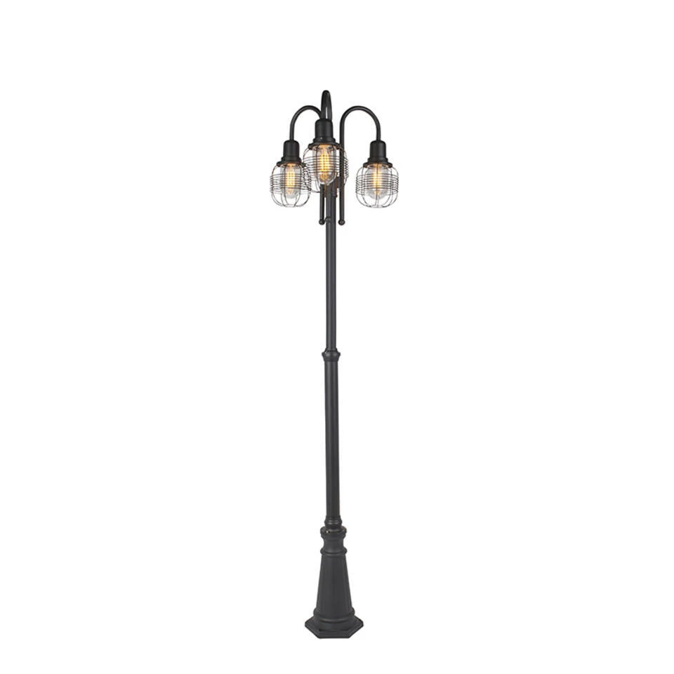 QAZQA Landelijke Buitenlamp Zwart 3-lichts IP44 - Guardado 1 QAZQA Landelijke Buitenlamp Zwart 3-lichts IP44 - Guardado