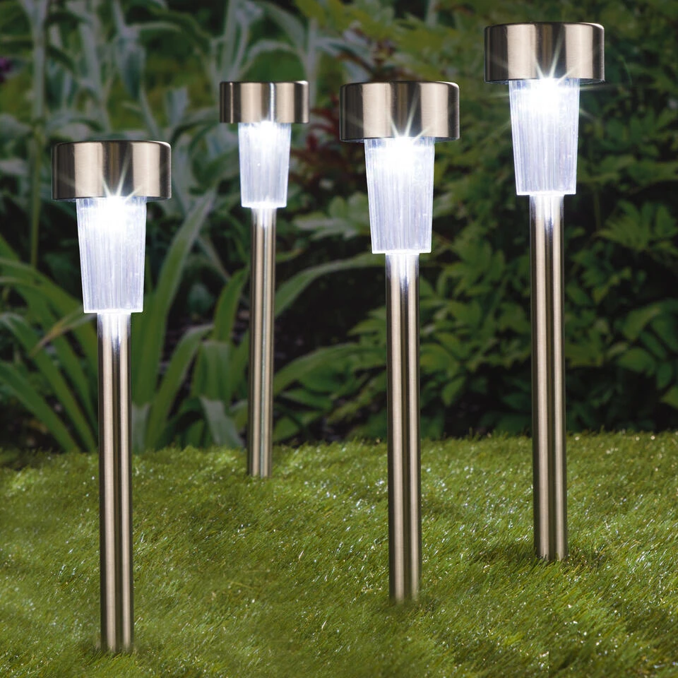 Prikspotjes - 4 Stuks - Zilverkleurig - Solar Tuinverlichting - 37 Cm 2 Prikspotjes - 4 Stuks - Zilverkleurig - Solar Tuinverlichting - 37 Cm - Afbeelding 2
