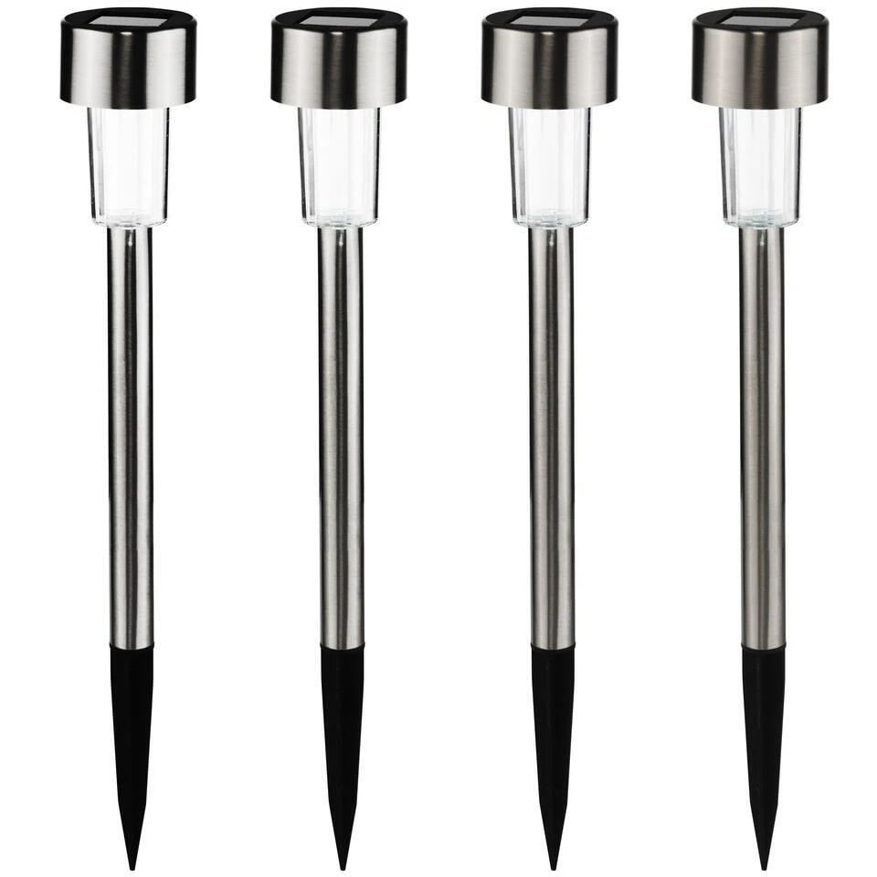Prikspotjes - 4 Stuks - Zilverkleurig - Solar Tuinverlichting - 37 Cm 1 Prikspotjes - 4 Stuks - Zilverkleurig - Solar Tuinverlichting - 37 Cm