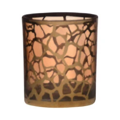 Merkloos Waxinelichthouder - Giraffe Print - Glas - Goud - 10 X 9 Cm