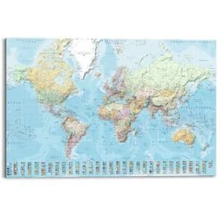 Schilderij Wereldkaart 1 60x90 Cm Blauw