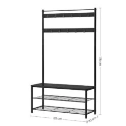 ACAZA XL Garderoberek Met Schoenenbank, Kapstok En Schoenenrek, 11 Haken, Zwart -Leenbakker Winkel 1000034356 0102