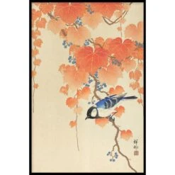 Walljar - Ohara Koson - Great Tit On Paulownia Branch - Poster Met Lijst / 50 X