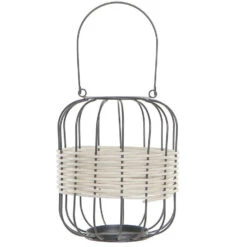 Items Lantaarn - Kaarshouder - Metaal Met Rotan - Zwart - 23 Cm