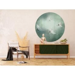 Sanders & Sanders Zelfklevende Behangcirkel - Kraanvogels - Groen - Ø 140 Cm -Leenbakker Winkel 1000037751 0102