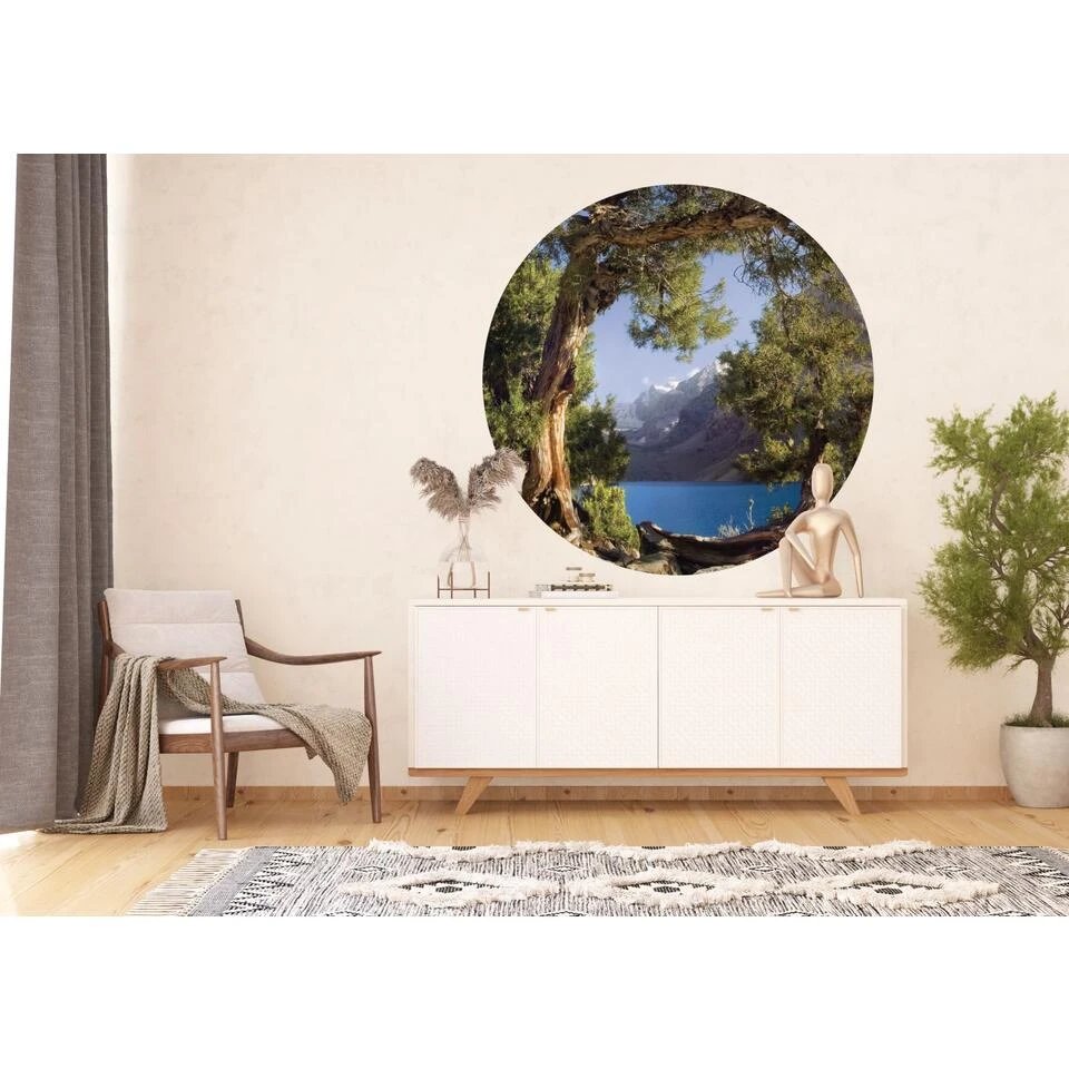 Sanders & Sanders Zelfklevende Behangcirkel - Berglandschap Met Bomen 4 Sanders & Sanders Zelfklevende Behangcirkel - Berglandschap Met Bomen - Afbeelding 4