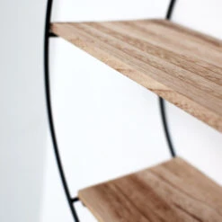 Zwart Metalen Wandrek Met 3 Houten Plankjes - Rond - 50x19 Cm -Leenbakker Winkel 1000038231 0103