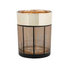 Cosy @ Home Theelichthouder - Glas - Zwart Met Goud - Rond - 13 Cm