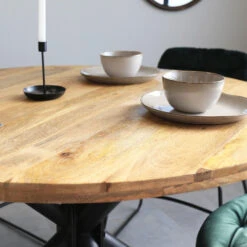 Ronde Eettafel Denver Industrieel Ø130 Cm - 130x130x77 Cm - Mangohout - Bruin -Leenbakker Winkel 1000041732 0101