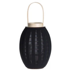 H&S Collection Lantaarn - Hout Met Stof - Zwart - 34 Cm