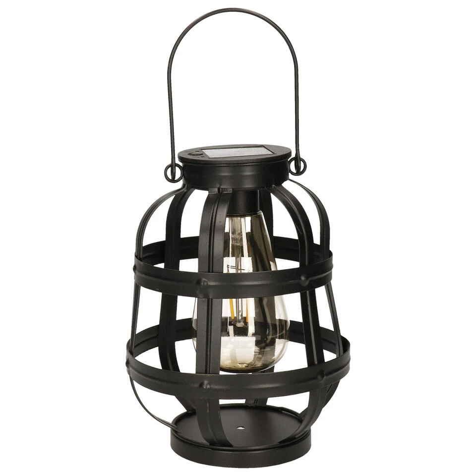 Lumineo Lantaarn - Solar - Metaal - Zwart - Met Hengsel - 18 Cm 1 Lumineo Lantaarn - Solar - Metaal - Zwart - Met Hengsel - 18 Cm