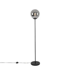 QAZQA Art Deco Vloerlamp Zwart Met Smoke Glas - Pallon