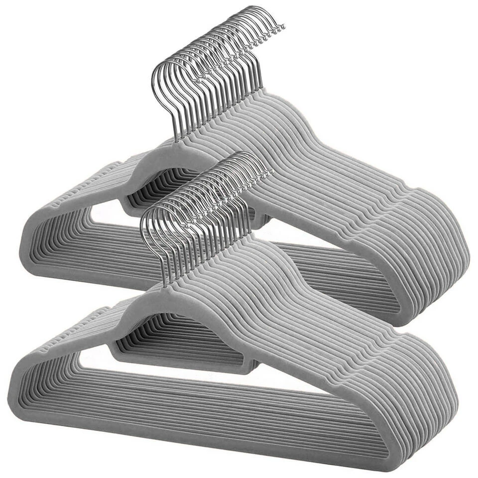 ACAZA Set Van 50 Anti-slip Kleerhangers, Fluweel, Kapstokken Met Broeklat, Grijs 1 ACAZA Set Van 50 Anti-slip Kleerhangers, Fluweel, Kapstokken Met Broeklat, Grijs