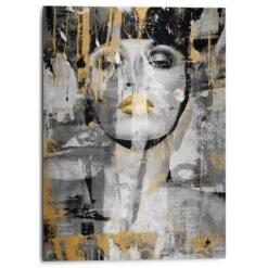 Alu-Dibond Powerful Woman 70x50 Cm Goudkleurig