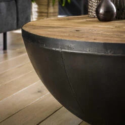 Giga Meubel Salontafel Zwart Metaal - Robuust Hardhout - Rond - Ø90cm -Leenbakker Winkel 1000052056 0102
