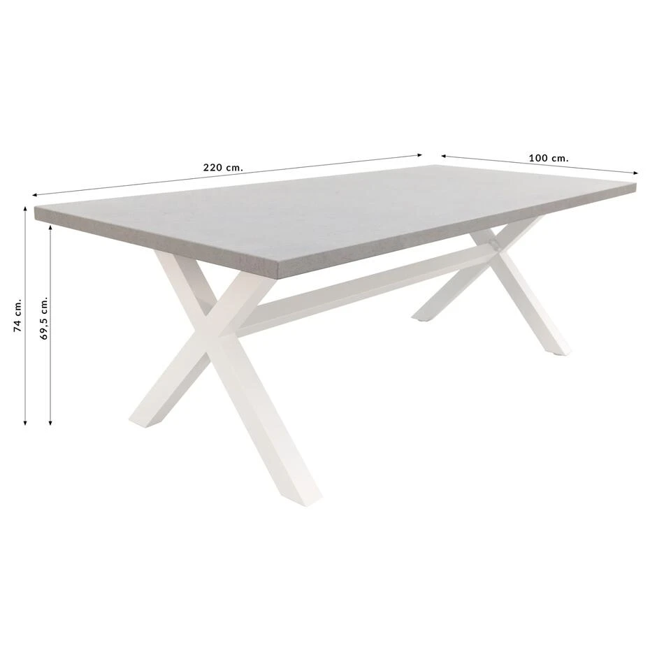VDG Verona Betonlook Tuintafel 220 X 100 Cm. - White 2 VDG Verona Betonlook Tuintafel 220 X 100 Cm. - White - Afbeelding 2
