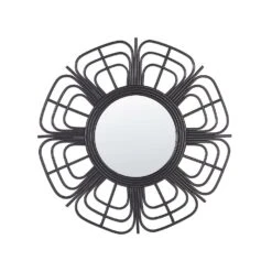 Beliani Wandspiegel PASAKU - Zwart Rotan