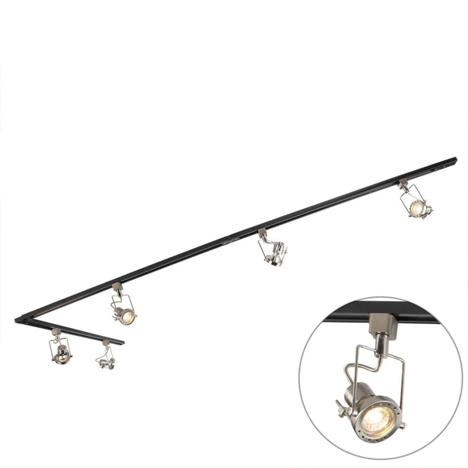 QAZQA Smart 1-fase Rail Zwart Met Staal Incl. 5 WiFi GU10 - Suplux 1 QAZQA Smart 1-fase Rail Zwart Met Staal Incl. 5 WiFi GU10 - Suplux