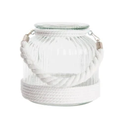 Items Windlicht Kaarshouder - Wit - Glas - Met Touw - 18 Cm