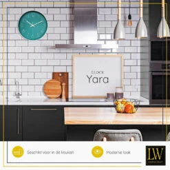 LW Collection Keukenklok Yara Groen Wit 30cm -Leenbakker Winkel 1000064251 0103