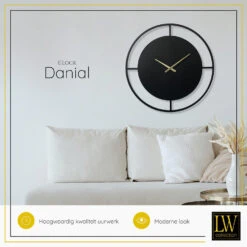LW Collection Wandklok Danial Zwart Goud 80cm -Leenbakker Winkel 1000064286 0103