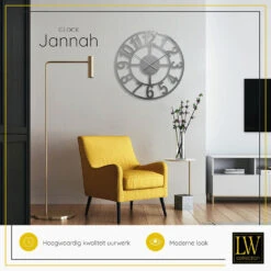 LW Collection Wandklok Jannah Zilver 60cm -Leenbakker Winkel 1000064321 0103