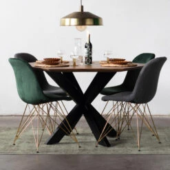 Giga Meubel Eettafel Hexagon 140cm - Naturel - Mangohout & Metaal -Leenbakker Winkel 1000065434 0102