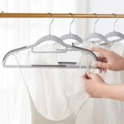 ACAZA Kunststof Kledinghangers - 20 Stuks - Antislip - Met Broeklat - Grijs -Leenbakker Winkel 1000065593 0102