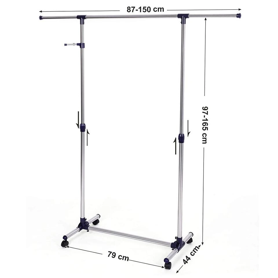 ACAZA Mobiel Kledingrek - Verstelbaar - 1 Rail En 2 Haken - 87x165x44 Cm 4 ACAZA Mobiel Kledingrek - Verstelbaar - 1 Rail En 2 Haken - 87x165x44 Cm - Afbeelding 4