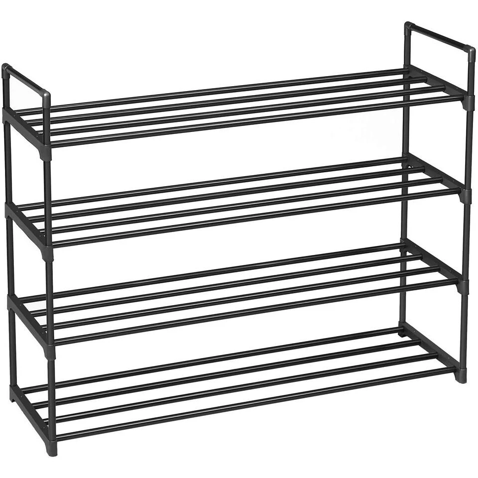 Schoenenrek - 4 Niveaus - Metaal - 92x73x30 Cm - Zwart 1 Schoenenrek - 4 Niveaus - Metaal - 92x73x30 Cm - Zwart
